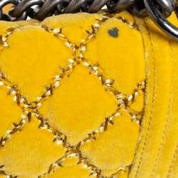 Pre Owned Chanel Yellow Quilted Velvet Small Boy Flap Bag