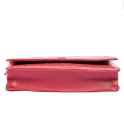 Pre Owned Chanel Pink Embossed Patent Leather Camellia WOC Clutch Bag
