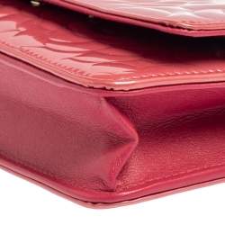 Pre Owned Chanel Pink Embossed Patent Leather Camellia WOC Clutch Bag