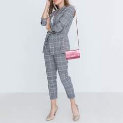 Pre Owned Chanel Pink Embossed Patent Leather Camellia WOC Clutch Bag