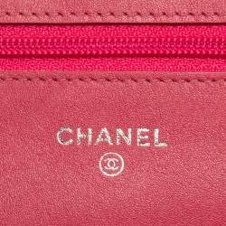 Pre Owned Chanel Pink Embossed Patent Leather Camellia WOC Clutch Bag