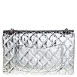 Pre Owned Chanel Silver Striped Quilted Leather Reissue 2.55 Classic 226 Flap Bag