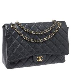 مملوكة مسبقًا Chanel Black Quilted Caviar Leather Maxi Classic Single Flap Bag
