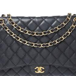 مملوكة مسبقًا Chanel Black Quilted Caviar Leather Maxi Classic Single Flap Bag