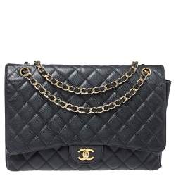 مملوكة مسبقًا Chanel Black Quilted Caviar Leather Maxi Classic Single Flap Bag