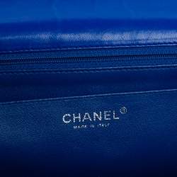 Pre Owned Chanel Blue Quilted Lambskin Leather Jumbo Classic Single Flap Bag