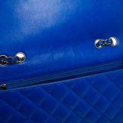 Pre Owned Chanel Blue Quilted Lambskin Leather Jumbo Classic Single Flap Bag