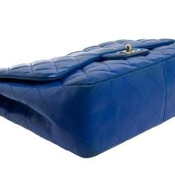 Pre Owned Chanel Blue Quilted Lambskin Leather Jumbo Classic Single Flap Bag