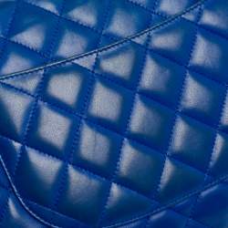 Pre Owned Chanel Blue Quilted Lambskin Leather Jumbo Classic Single Flap Bag