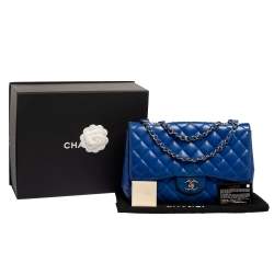 Pre Owned Chanel Blue Quilted Lambskin Leather Jumbo Classic Single Flap Bag