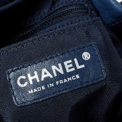 Pre Owned Chanel Blue Chevron Leather Drawstring Bucket Bag 