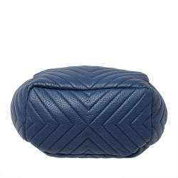 Pre Owned Chanel Blue Chevron Leather Drawstring Bucket Bag 