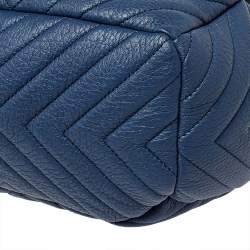 Pre Owned Chanel Blue Chevron Leather Drawstring Bucket Bag 