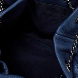 Pre Owned Chanel Blue Chevron Leather Drawstring Bucket Bag 