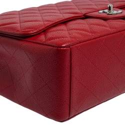 Chanel Red Quilted Caviar Leather Maxi Classic Single Flap Bag
