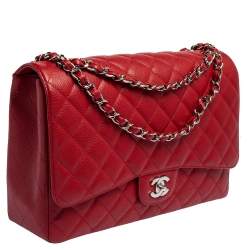 مملوكة مسبقًا Chanel Red Quilted Caviar Leather Maxi Classic Single Flap Bag