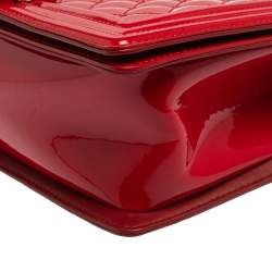 Pre Owned Chanel Red Quilted Patent Leather Medium Boy Flap Bag