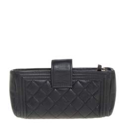 مملوكة مسبقًا حقيبة كلتش شانيل حافظة جوال بوي جلد مبطنة أسود