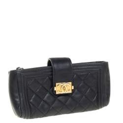 مملوكة مسبقًا حقيبة كلتش شانيل حافظة جوال بوي جلد مبطنة أسود