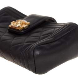 مملوكة مسبقًا حقيبة كلتش شانيل حافظة جوال بوي جلد مبطنة أسود