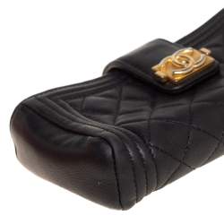 مملوكة مسبقًا حقيبة كلتش شانيل حافظة جوال بوي جلد مبطنة أسود