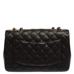 مملوكة مسبقًا Chanel Black Quilted Caviar Leather Jumbo Classic Single Flap Bag