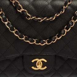 مملوكة مسبقًا Chanel Black Quilted Caviar Leather Jumbo Classic Single Flap Bag