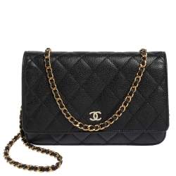 مملوكة مسبقًا محفظة بسلسلة شانيل كلاسيك جلد كافيار مبطن أحمر