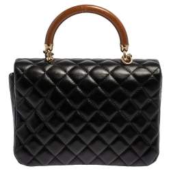 Pre Owned Chanel Black Quilted Leather Knock On Wood Top Handle Bag