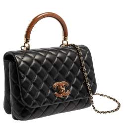 Pre Owned Chanel Black Quilted Leather Knock On Wood Top Handle Bag