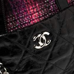 مملوكة مسبقًا حقيبة يد شانيل بورتوبيلو تويد وجلد ممزق لامع أسود