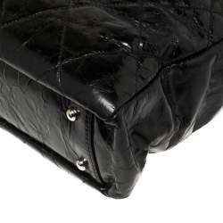 مملوكة مسبقًا حقيبة يد شانيل بورتوبيلو تويد وجلد ممزق لامع أسود