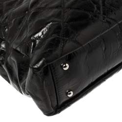 مملوكة مسبقًا حقيبة يد شانيل بورتوبيلو تويد وجلد ممزق لامع أسود