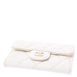 Pre Owned Chanel White Caviar Leather CC Wallet