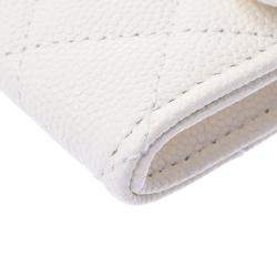 Pre Owned Chanel White Caviar Leather CC Wallet