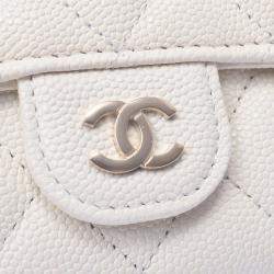 Pre Owned Chanel White Caviar Leather CC Wallet