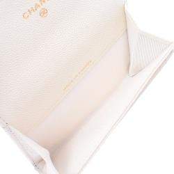 Pre Owned Chanel White Caviar Leather CC Wallet