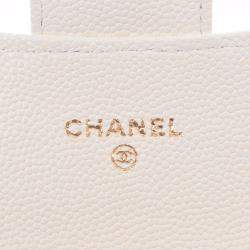 Pre Owned Chanel White Caviar Leather CC Wallet