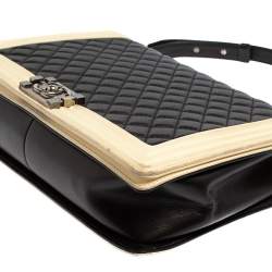 مملوكة مسبقًا Chanel Beige/Black Quilted Leather Large Boy Flap Bag