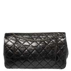 Pre Owned Chanel Metallic Black Quilted Leather Reissue 2.55 Classic 227 Classic Flap Bag