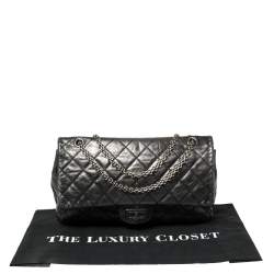 Pre Owned Chanel Metallic Black Quilted Leather Reissue 2.55 Classic 227 Classic Flap Bag