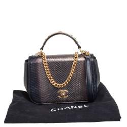 Pre Owned Chanel Metallic Black/Gold Python CC Top Handle Bag