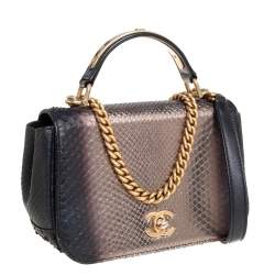 Pre Owned Chanel Metallic Black/Gold Python CC Top Handle Bag