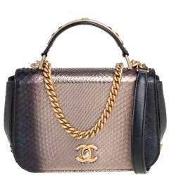 Pre Owned Chanel Metallic Black/Gold Python CC Top Handle Bag