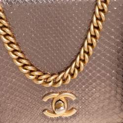 Pre Owned Chanel Metallic Black/Gold Python CC Top Handle Bag