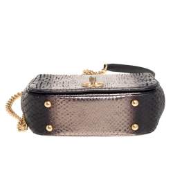 Pre Owned Chanel Metallic Black/Gold Python CC Top Handle Bag