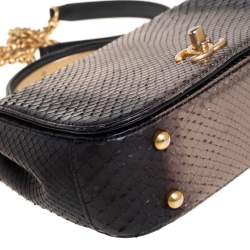 Pre Owned Chanel Metallic Black/Gold Python CC Top Handle Bag