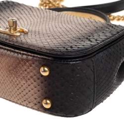Pre Owned Chanel Metallic Black/Gold Python CC Top Handle Bag