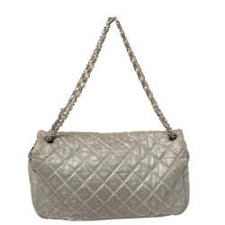 مملوكة مسبقًا Chanel Grey Quilted Jersey Jumbo Classic Single Flap Bag