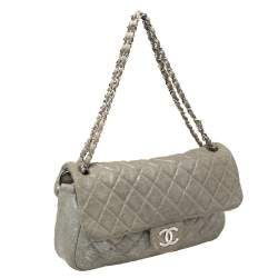 مملوكة مسبقًا Chanel Grey Quilted Jersey Jumbo Classic Single Flap Bag